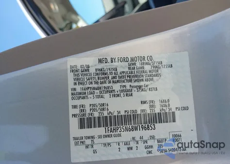 2008 Ford Focus Se/Ses from USA, damaged, VIN 1FAHP35N68W196853